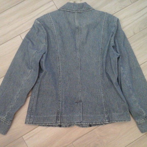 Bass Jeans Junior Blue Railroad Stripe Denim Blazer Jacket.   Size L - Picture 3 of 3